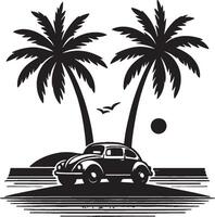Sunshine and Palm Trees with Classic Car Silhouette vector