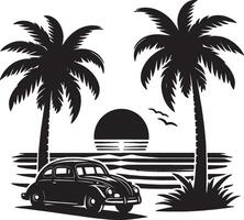 Car Parked Under Palm Trees on a Sunny Beach vector