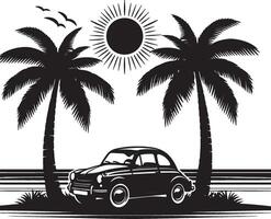 Sunshine and Palm Trees with Vintage Automobile Silhouette vector