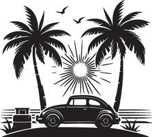 Coastal Drive with Retro Car and Palm Tree Shadows vector