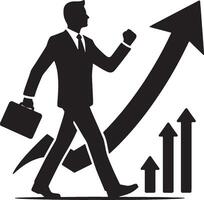 Man figure with upward arrow for improvement concept vector