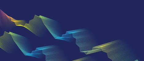 Abstract dark blue and purple geometric digital background with gradient yellow-green wave lines for technology banner vector