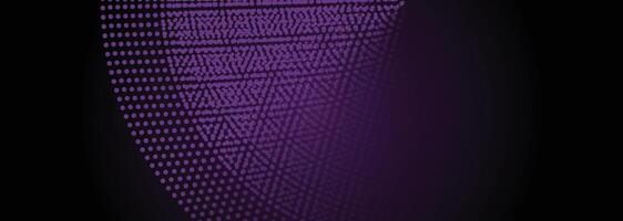 Geometric dark purple, pink gradient background with dotted flowing wave and particles for digital technology and music website design vector