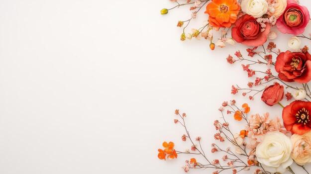 Flowers on white background with copy space photo