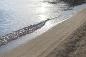 a calm wave of the sea near the shore is illuminated by the sun photo