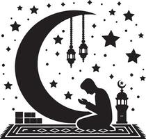 Man Praying Silhouette with Ramadan Mubarak Text vector