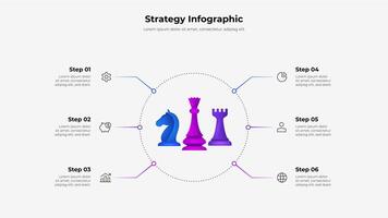 Infographic showcasing a circular arrangement and chess pieces representing planning, strategy, and business growth. Ideal for presentations or educational purposes. vector