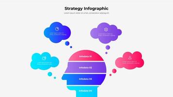 Infographic illustrating strategic concepts and ideas with a distinctive design. Colorful elements and a human silhouette for conceptual visualization vector