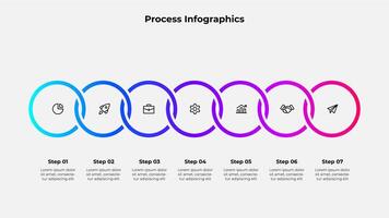Infographic 7 steps process with circular graphics, suitable for business, marketing, or academic use in visualizing workflows, strategies, or concise step-by-step instructions vector