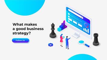 Isometric illustration with chess pieces and a digital interface, emphasizing strategy, planning, and teamwork in developing effective business concepts and innovative solutions vector