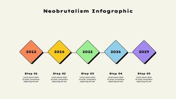 Five horizontal elements. Concept of 5 options of business development process. Timeline illustration. Neobrutalism infographic template vector