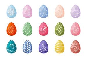 Set of cute Easter eggs. Collection of 15 painted eggs with various patterns. Easter decorations. vector