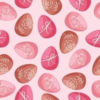 Easter seamless pattern with pink Easter eggs and different designs. vector