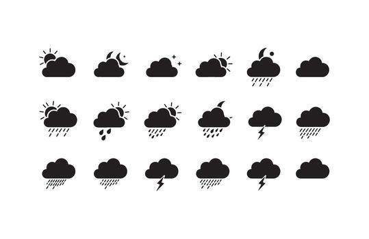 Functional Solid Weather Icons Collection Set vector