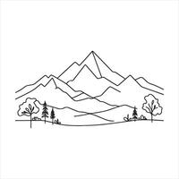Single one line One continuous line drawing of mountain range landscape silhouette white background vector