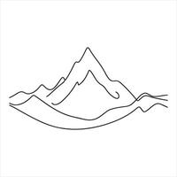 Single one line One continuous line drawing of mountain range landscape silhouette on white background vector