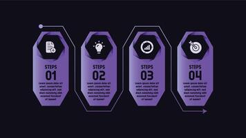 Professional business infographic template with 4 steps, blue gradation color isolated on dark background vector