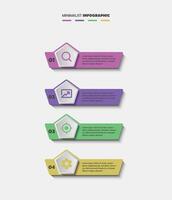 Colorful pentagon timeline steps infographic template design, four modern steps pentagon infographic with minimalist style. vector