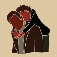 Abstract modern father and son in elegant line art style vector
