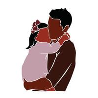 Abstract young father holding daughter in elegant line art style vector
