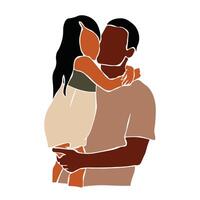 Black father and daughter in elegant line art style vector