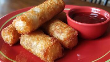 Golden Fried Spring Rolls Served with Sweet Sauce photo