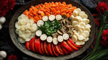 Assorted Vegetables Arranged on an Ornate Platter photo