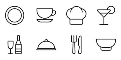 Set of simple icons on the theme of food and kitchen. Illustration on a theme Coffee. Line, outline, stroke, pictogram. vector