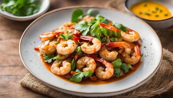Stir Fried Shrimp with Curry Paste. Top view photo