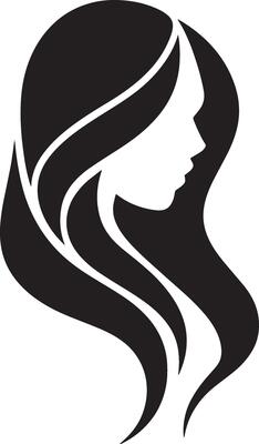 A woman's profile silhouette with long hair