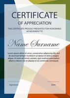 Certificate of appreciation. Modern abstract corporate diploma template vector