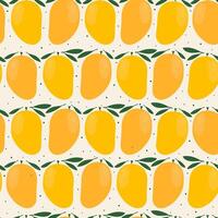 Juicy mango pattern on beige background. Simple sweet fruits . Trendy repetitive design vector