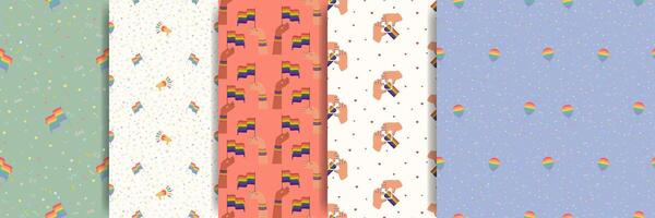 LGBTQ seamless pattern with rainbow flag. Pride Parade collection. Pride Month multi colored fun backdrop vector
