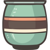 Green and brown pot with a stripe pattern illustration icon isolated png