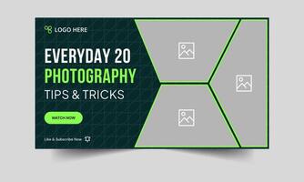 Trendy photography tips and techniques thumbnail banner design, photography cover banner design, fully customizable eps 10 file format vector