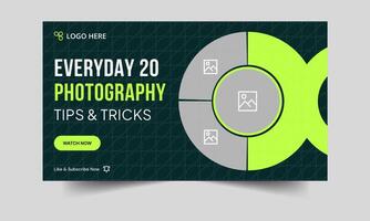 Best photography tips and tricks cover banner design, videography techniques thumbnail banner design, editable eps 10 file format vector