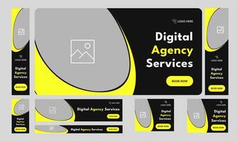 Trendy digital marketing web bundle banner design, digital agency services web set banner design for social media post, fully editable eps 10 file format vector
