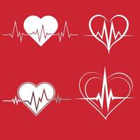Heart and ECG Line Icons on Red Background vector