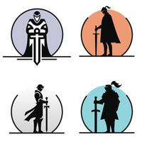 Medieval Knight Silhouettes with Swords in Colorful Circles vector