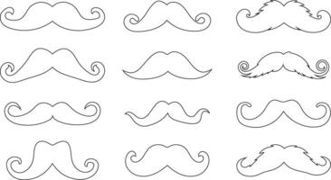 Set of mustache illustrations in simple outline form vector