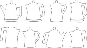 Set of white outline teapots in different shapes and designs vector