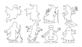 spooky ghosts and halloween elements in a creative silhouette bundle, perfect for haunted house themes, halloween decorations, and eerie digital artwork vector