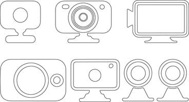 Set of outline illustrations of cameras and monitors in various shapes vector