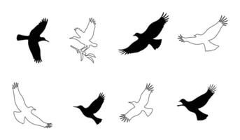 flying birds in various positions in silhouette bundle, perfect for nature-inspired artwork, wildlife designs, bird-watching graphics, and creative avian-themed projects vector