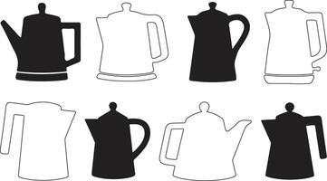 Set of black silhouette teapots and kettles with various angles vector