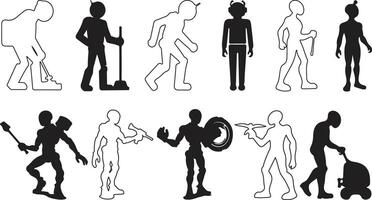 Set of simple and dynamic human poses in silhouette form bundle vector