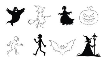haunted halloween silhouettes featuring ghosts, witches, bats, and jack-o-lanterns in a spooky silhouette bundle, great for halloween decorations and horror-themed designs vector