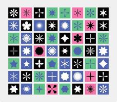 Abstract Geometric Shapes with Stars, Flowers and Light Sparks Filled Color Designs vector
