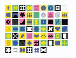 Abstract Retro Geometric Shapes with Stars, Flowers and Light Sparks vector