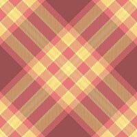 Elegant pastel plaid pattern in warm coral and yellow hues. Ideal for textile design, fashion, or website backgrounds. This seamless texture evokes a feeling of comfort and style. vector